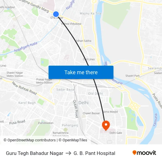 Guru Tegh Bahadur Nagar to G. B. Pant Hospital map