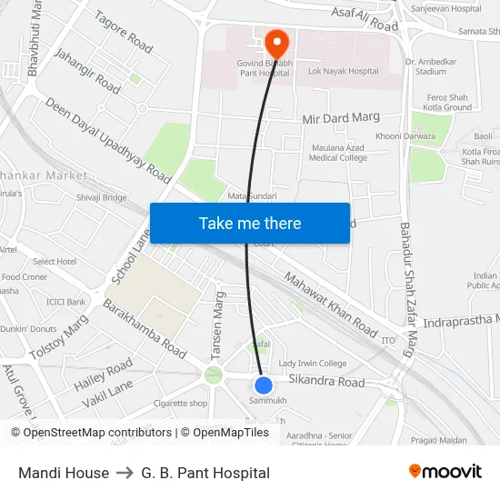 Mandi House to G. B. Pant Hospital map