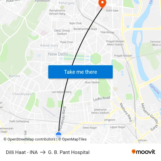 Dilli Haat - INA to G. B. Pant Hospital map