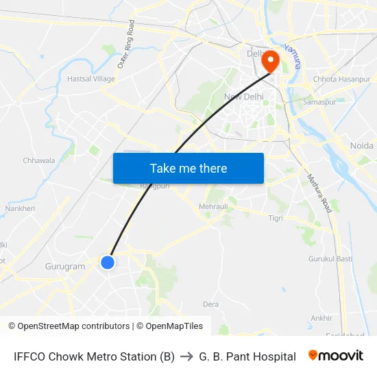 IFFCO Chowk Metro Station (B) to G. B. Pant Hospital map