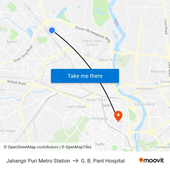 Jahangir Puri Metro Station to G. B. Pant Hospital map