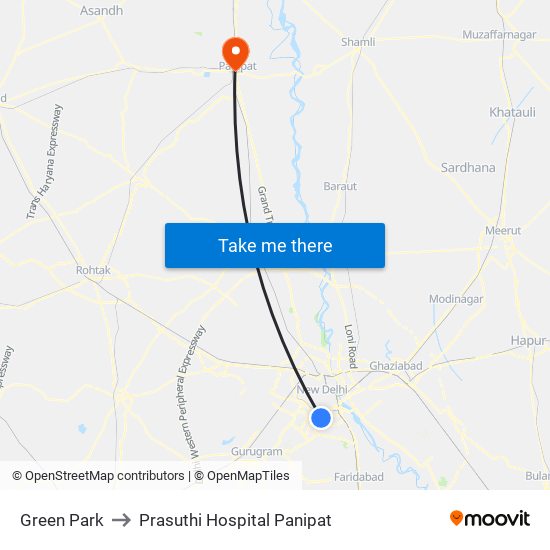 Green Park to Prasuthi Hospital Panipat map