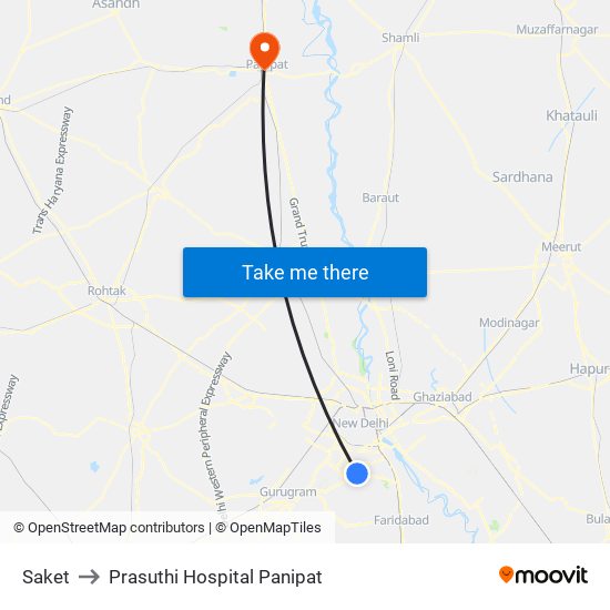 Saket to Prasuthi Hospital Panipat map