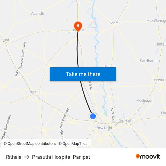 Rithala to Prasuthi Hospital Panipat map