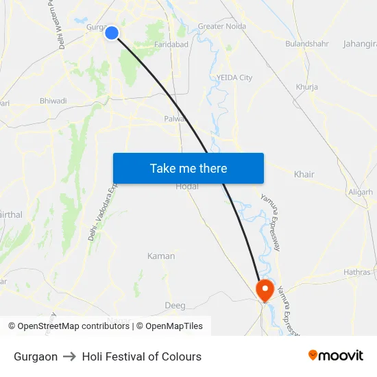 Gurgaon to Holi Festival of Colours map