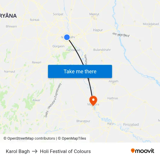 Karol Bagh to Holi Festival of Colours map