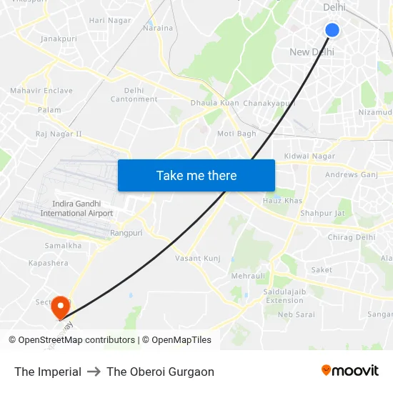 The Imperial to The Oberoi Gurgaon map
