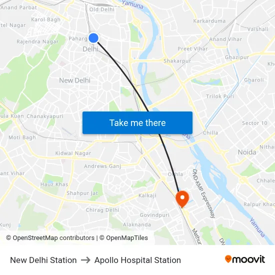 New Delhi Station to Apollo Hospital Station map