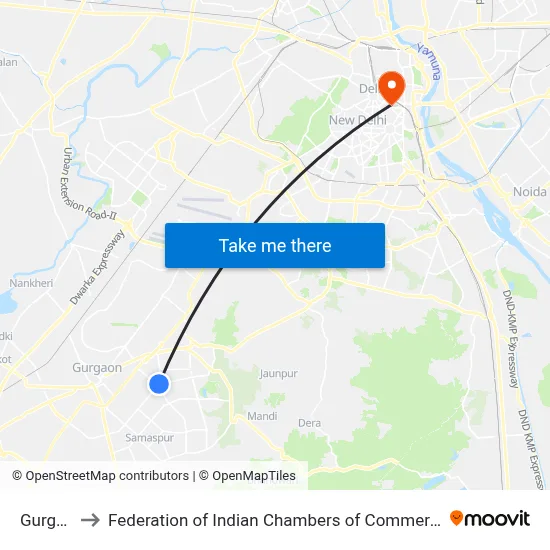 Gurgaon to Federation of Indian Chambers of Commerce Industry map