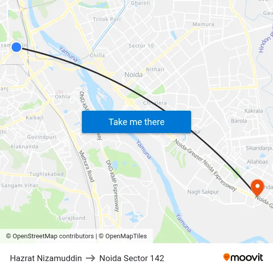 Hazrat Nizamuddin to Noida Sector 142 map