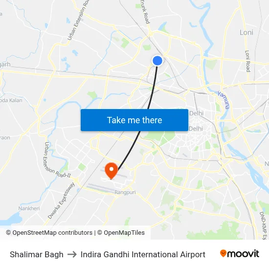 Shalimar Bagh to Indira Gandhi International Airport with public ...