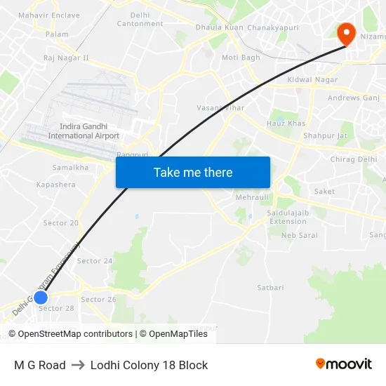 M G Road to Lodhi Colony 18 Block map