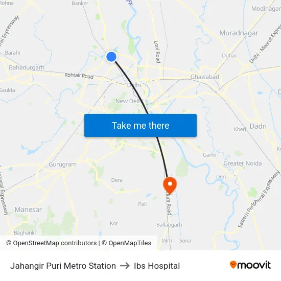 Jahangir Puri Metro Station to Ibs Hospital map
