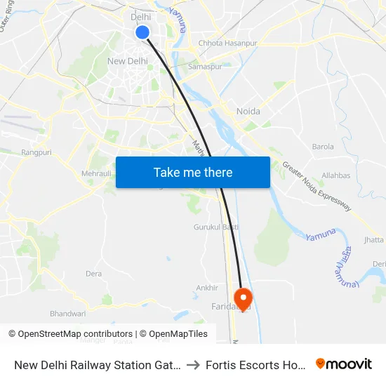 New Delhi Railway Station Gate No.2 to Fortis Escorts Hospital map