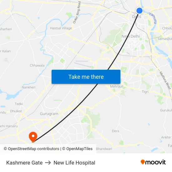 Kashmere Gate to New Life Hospital map