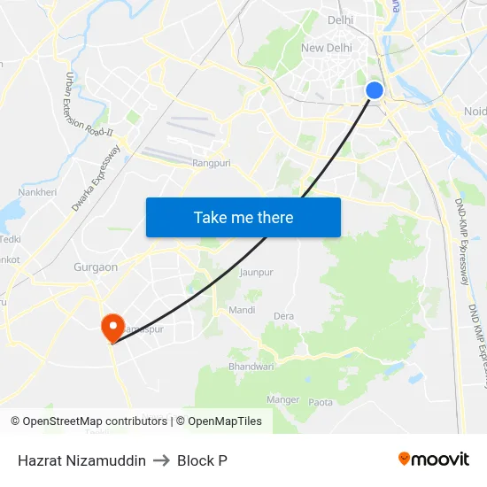 Hazrat Nizamuddin to Block P map