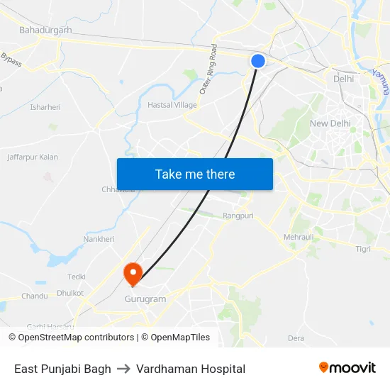 East Punjabi Bagh to Vardhaman Hospital map