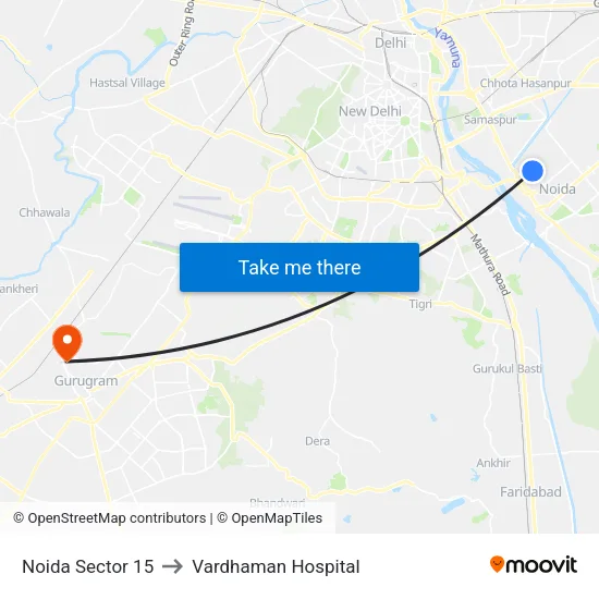 Noida Sector 15 to Vardhaman Hospital map
