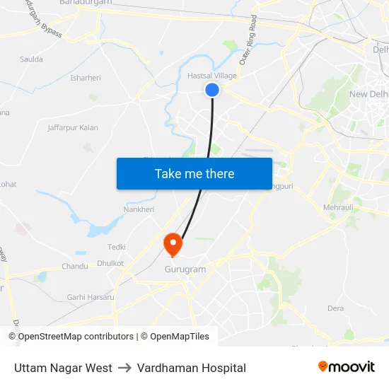 Uttam Nagar West to Vardhaman Hospital map