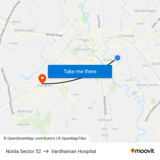 Noida Sector 52 to Vardhaman Hospital map