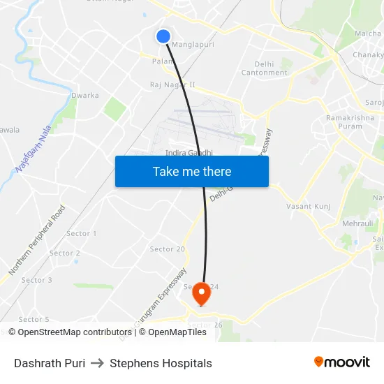 Dashrath Puri to Stephens Hospitals map