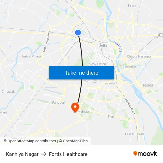 Kanhiya Nagar to Fortis Healthcare map