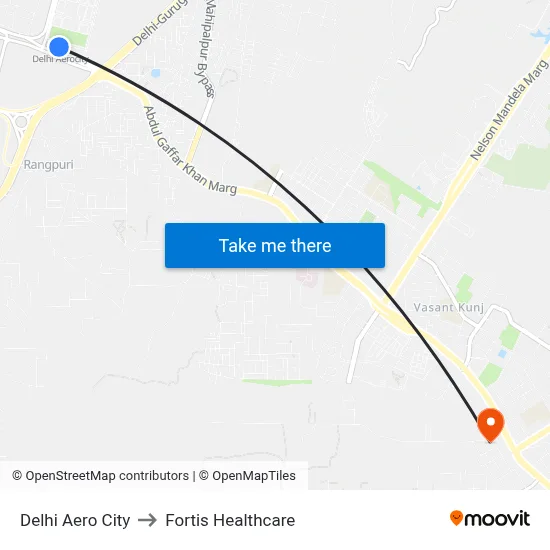Delhi Aero City to Fortis Healthcare map