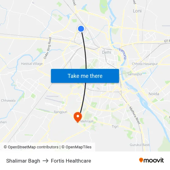 Shalimar Bagh to Fortis Healthcare map