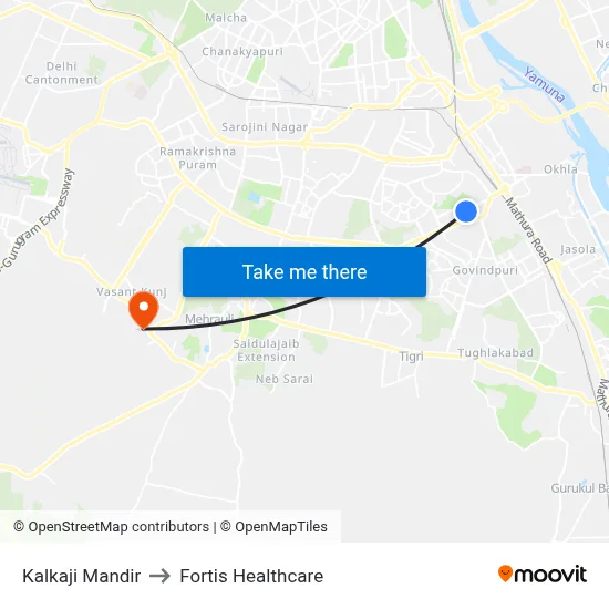 Kalkaji Mandir to Fortis Healthcare map