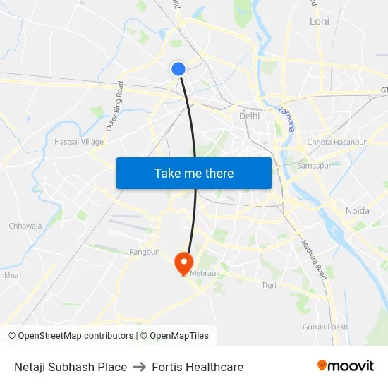 Netaji Subhash Place to Fortis Healthcare map