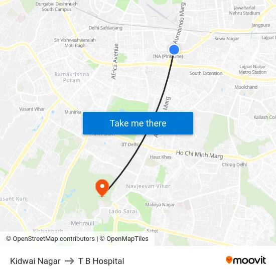 Kidwai Nagar to T B Hospital map