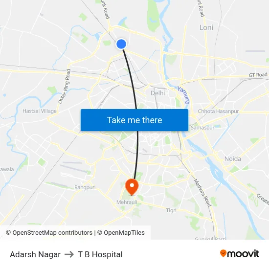 Adarsh Nagar to T B Hospital map