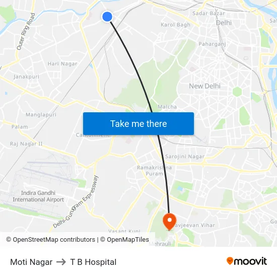 Moti Nagar to T B Hospital map