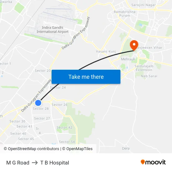 M G Road to T B Hospital map
