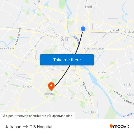 Jafrabad to T B Hospital map