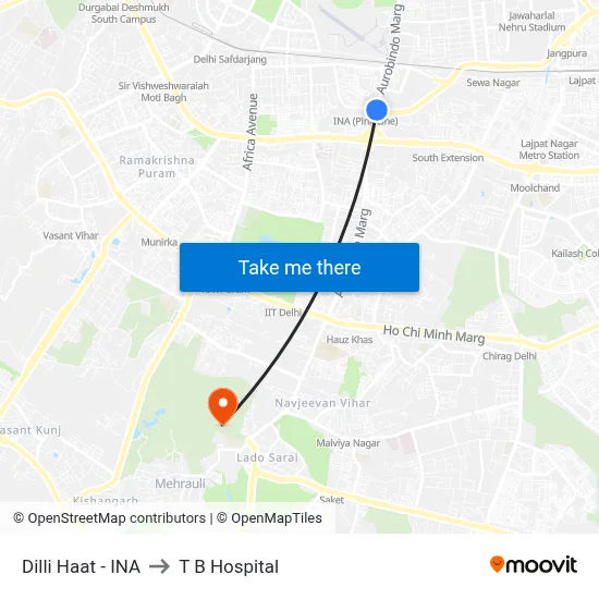 Dilli Haat - INA to T B Hospital map