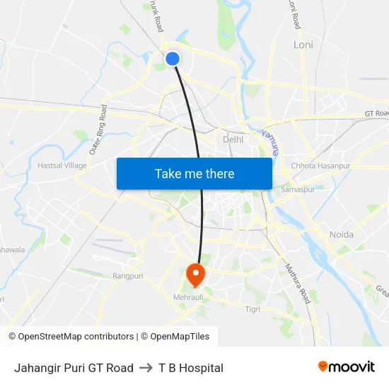 Jahangir Puri GT Road to T B Hospital map