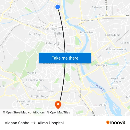 Vidhan Sabha to Aiims Hospital map