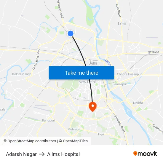 Adarsh Nagar to Aiims Hospital map