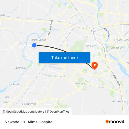 Nawada to Aiims Hospital map