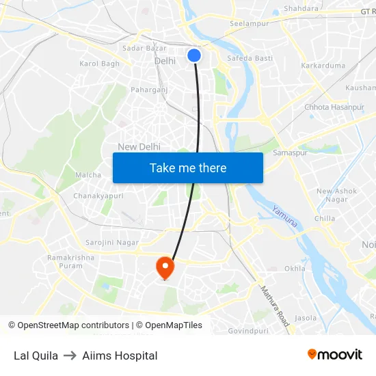 Lal Quila to Aiims Hospital map