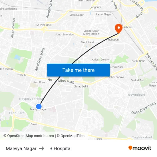 Malviya Nagar to TB Hospital map