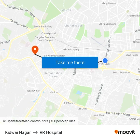 Kidwai Nagar to RR Hospital map