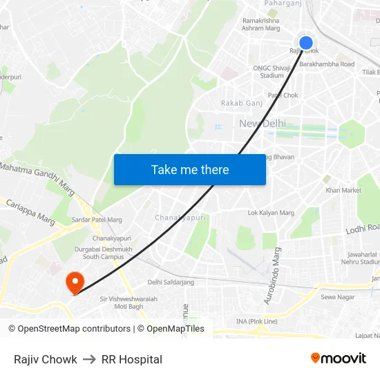 Rajiv Chowk to RR Hospital map