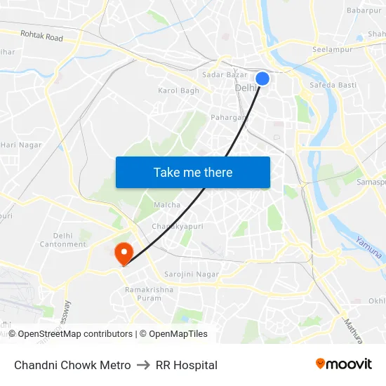 Chandni Chowk Metro to RR Hospital map