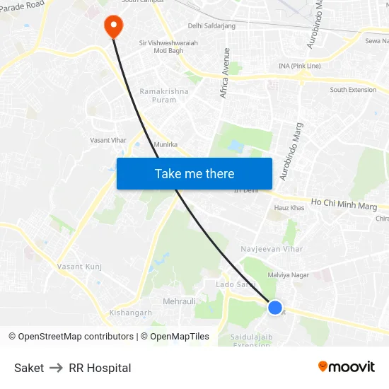 Saket to RR Hospital map