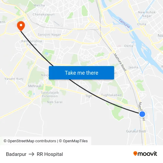 Badarpur to RR Hospital map