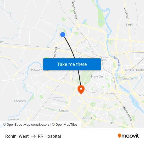 Rohini West to RR Hospital map