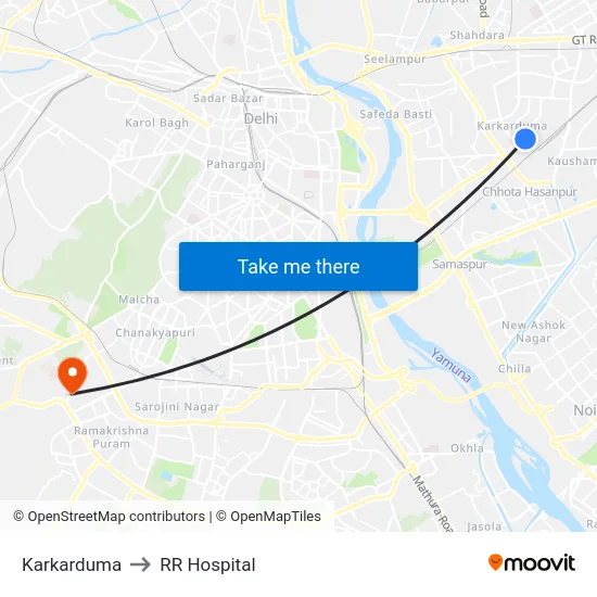 Karkarduma to RR Hospital map