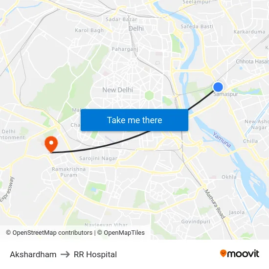 Akshardham to RR Hospital map